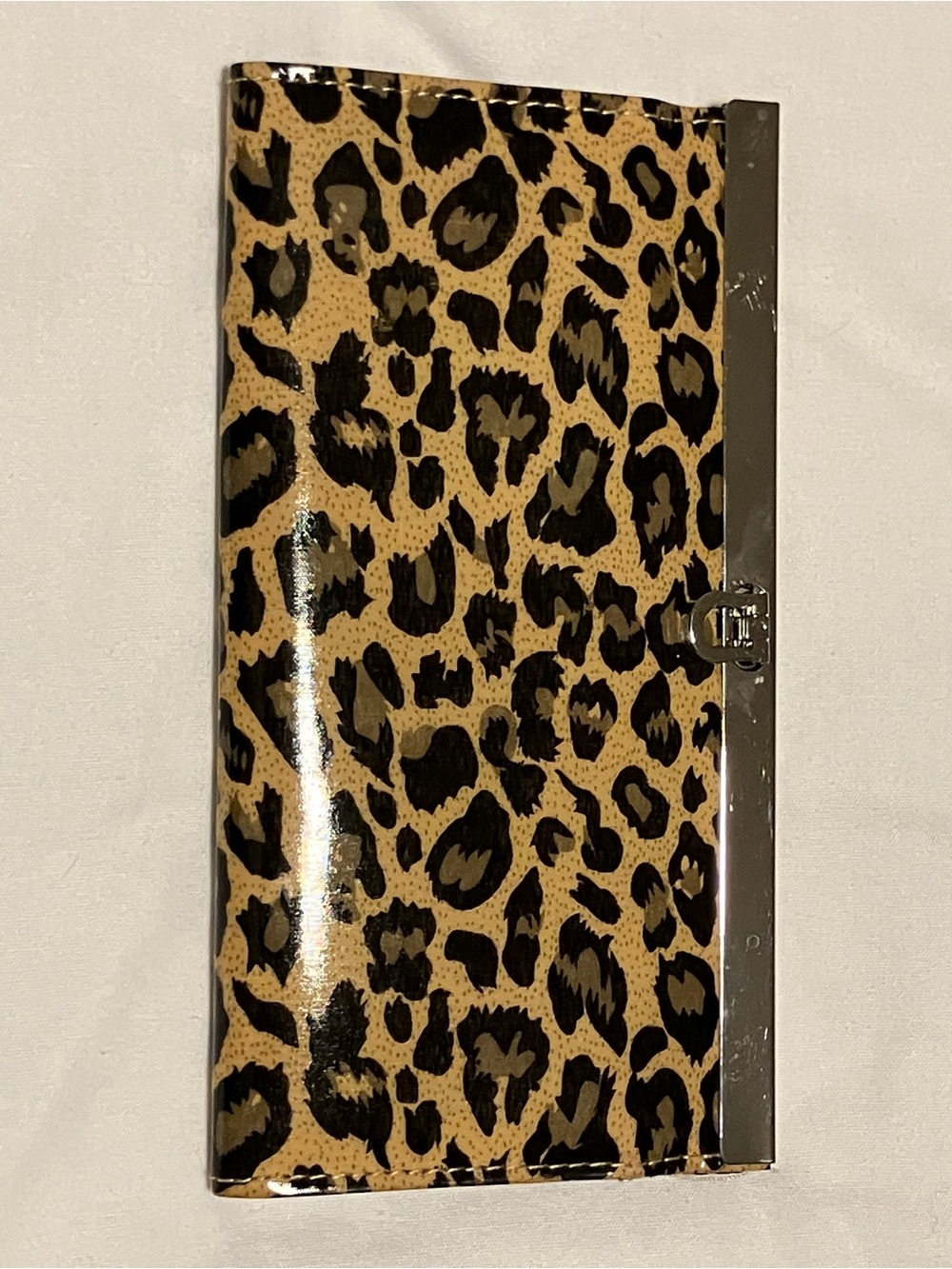 Glossy Leopard Print Patent Metal Frame Wallet Clutch Animal Print